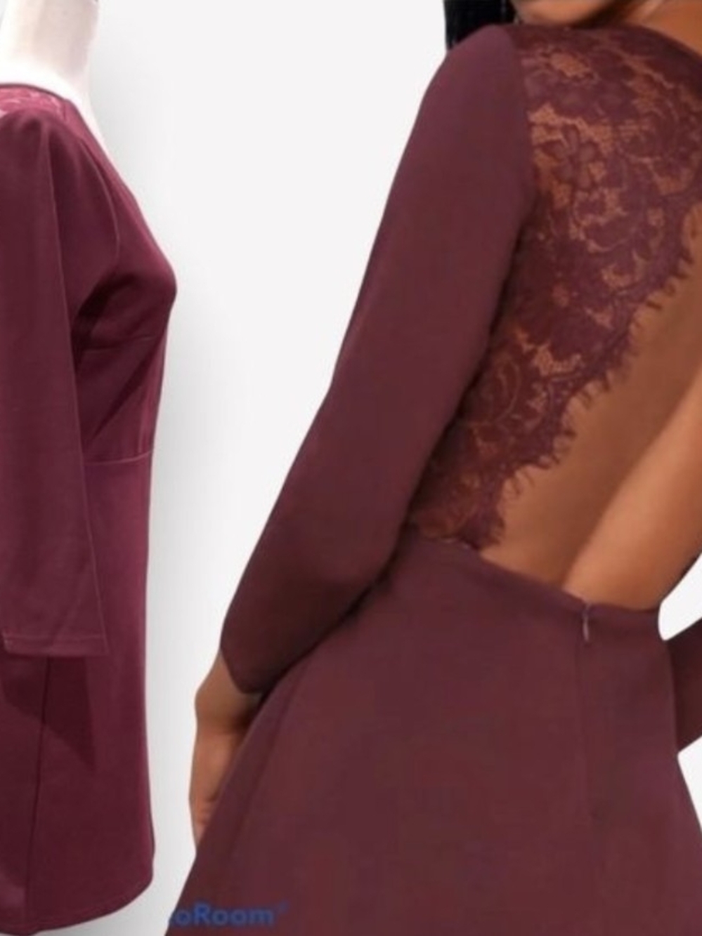 lulus Burgundy Lace Back Long-Sleeve Dress